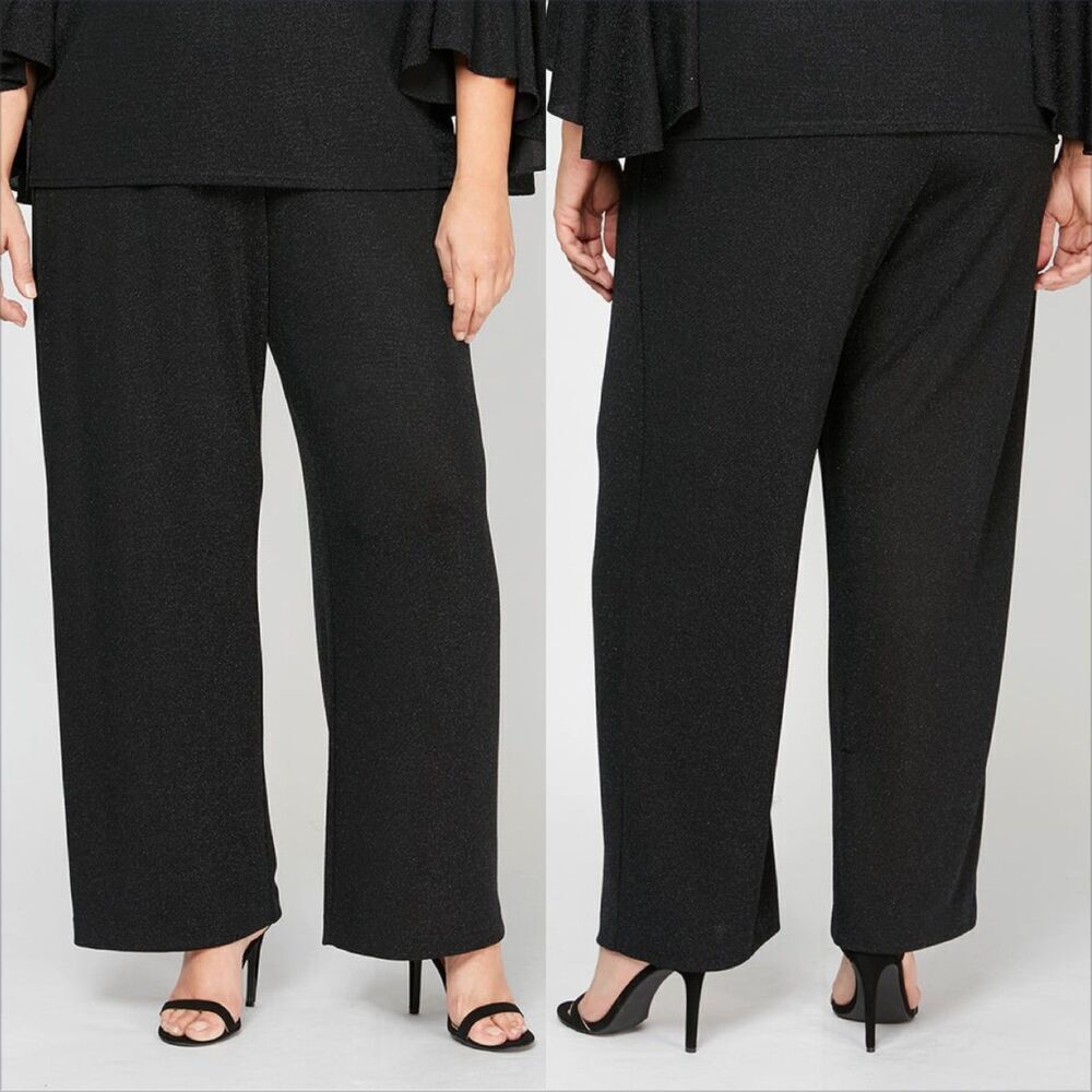 Alex Evenings Straight Leg Metallic Knit Pant Size 2X Black NWT Shimmer Pull On